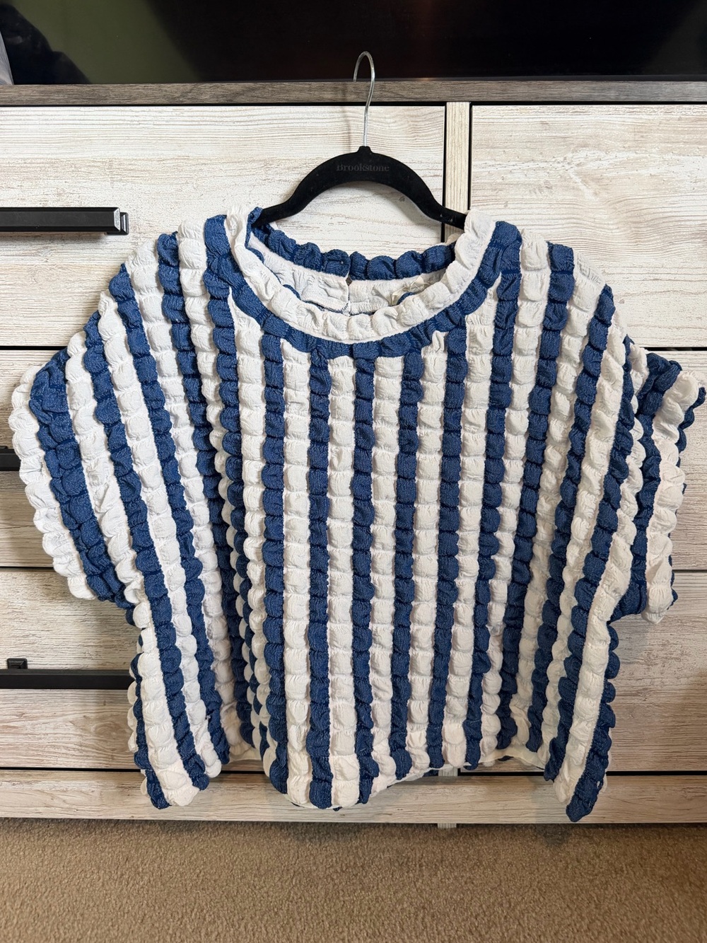 Entro Blue & White Short Sleeve Bubble Top